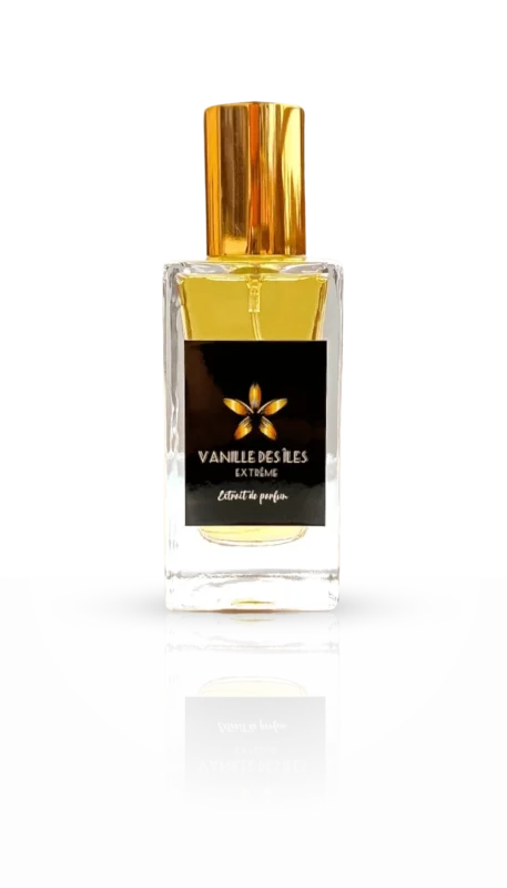Parfum Vanille des îles de chez Ô-Médina sur un fond blanc.